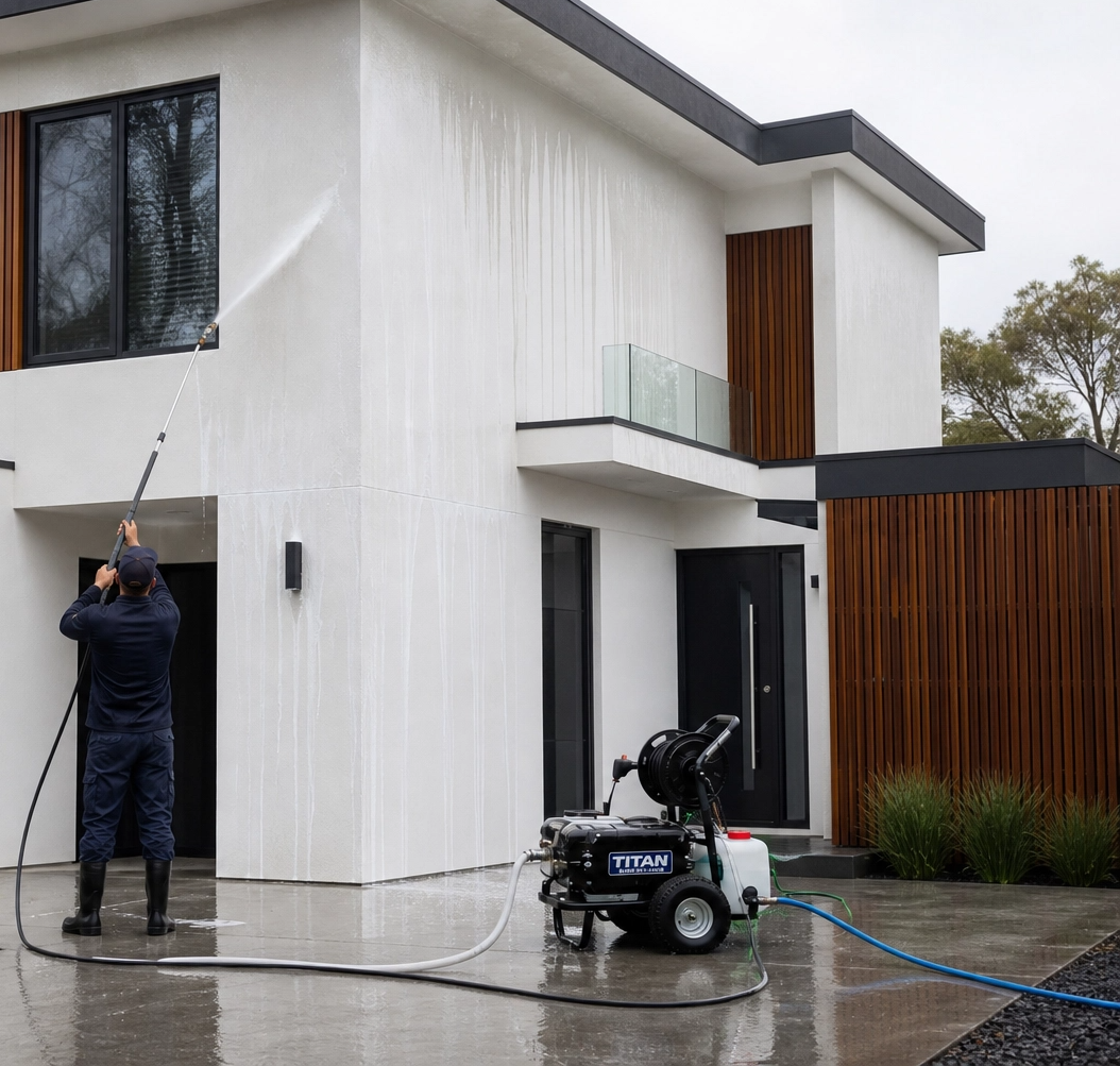 Pressure washing a concrete driveway in Melbourne